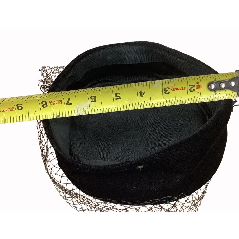 Vintage Black Velvet Pillbox Hat With Veil & Tassel Accent - Picture 6 of 6